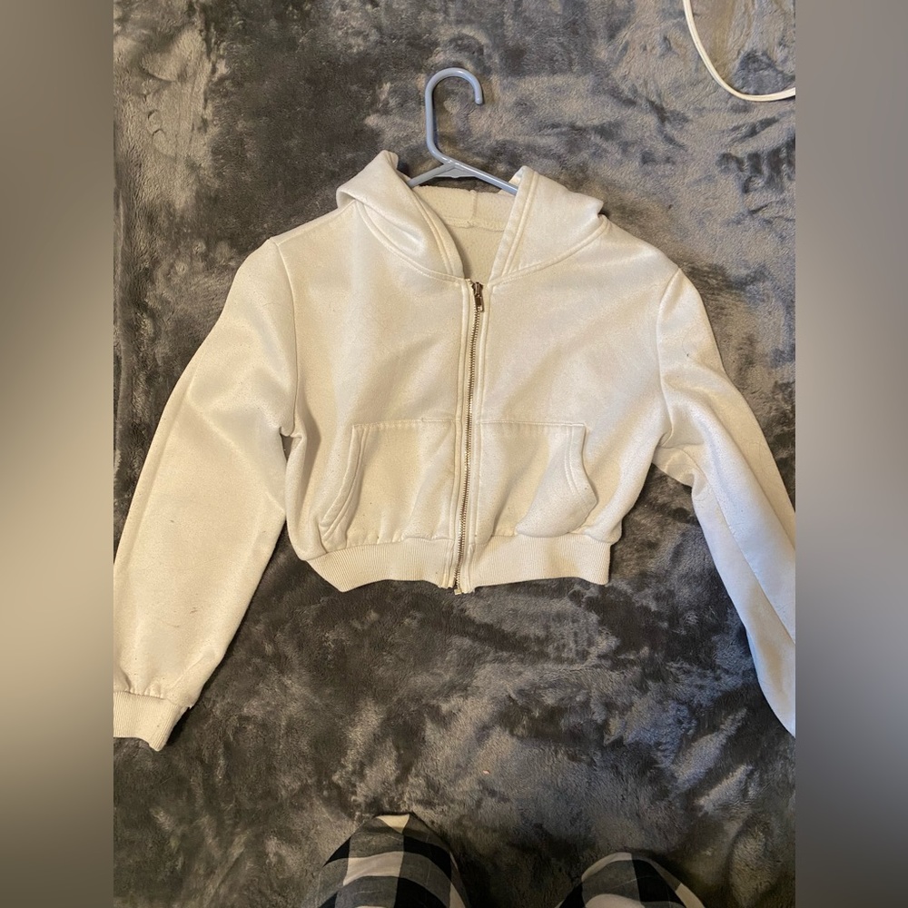 Cropped white zip up